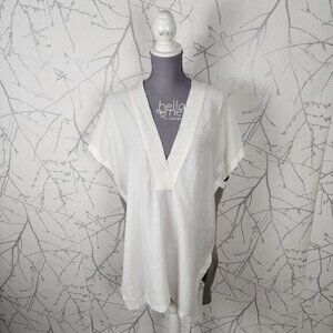 Ayrtight White Gray Colorblock V-Neck Batwing Oversized Tunic